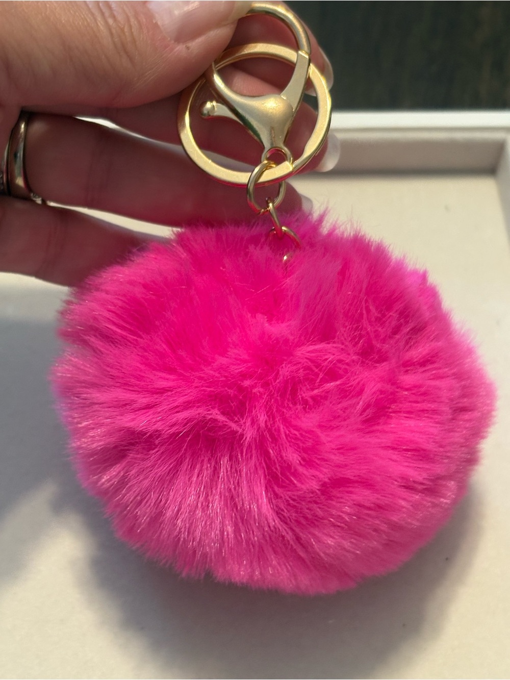 Plush Pom Pom Keychain - Hot Pink Faux Fur